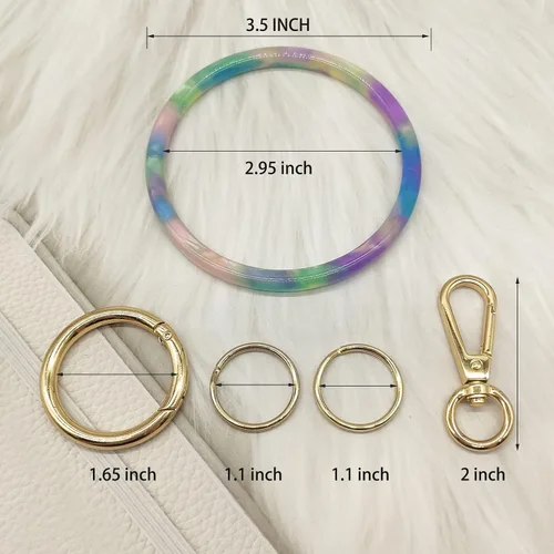 Vista 4 de Junyuerly Pulsera de llavero para mujer, llavero redondo de acetato con clip