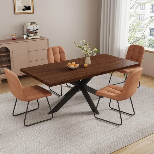 Vista 14 de ZckyCine Juego de mesa de comedor extensible de 6 piezas, moderna mesa de madera gris de 63 a 79 pulgadas con 6 sillas de tela gris, mesa de comedor