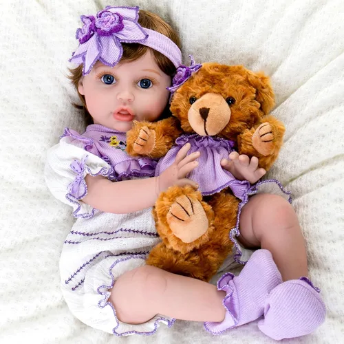 Vista 10 de Aori Muñecas Reborn de 22 pulgadas – Muñeca de bebé realista para niños de 3 años en adelante – Bebé recién nacido realista con traje rosa – Cuerpo