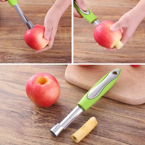 Vista 7 de Herramienta de extracción de descorazonador de pera de manzana de acero inoxidable con borde dentado afilado, herramienta removedor de núcleo