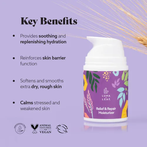 Vista 3 de LUMA & LEAF Hidratante facial para piel seca – Crema facial hidratante para eczema, piel sensible y propensa a la rosácea con niacinamida, manteca