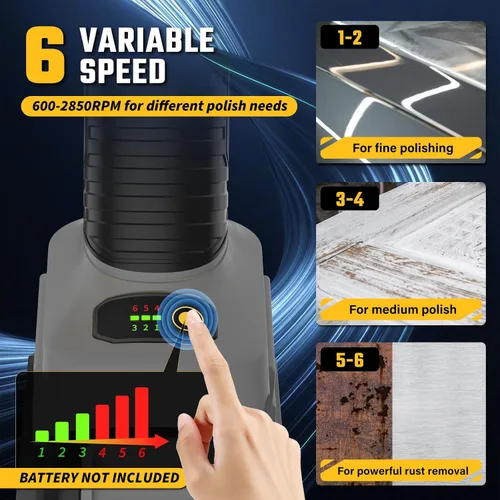 Vista 5 de VERVEWAVE Máquina pulidora inalámbrica para batería Dewalt 20V Max (sin batería), herramienta de acondicionamiento de superficie con 6 velocidades