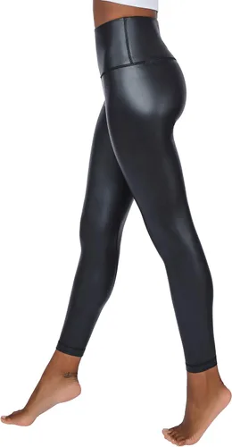 Vista 4 de 90 Degree By Reflex Leggings de cintura alta con forro polar de piel sintética de alto brillo y elástico 2 por paquete negro/negro
