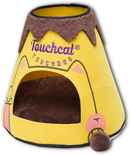 Vista 2 de Pet Life ® Touchcat - Tumbona triangular con diseño de lava fundida, diseño de Frashion para gatos o tee-pee, con teaser interactivo para colgar