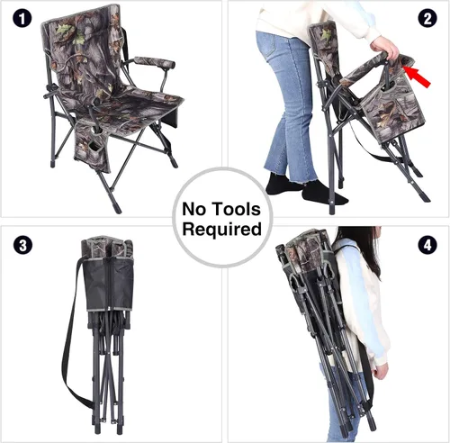 Vista 6 de REDCAMP Paquete de 2 sillas de caza de gran tamaño para persianas, sillas plegables portátiles de camuflaje para adultos, asientos de caza