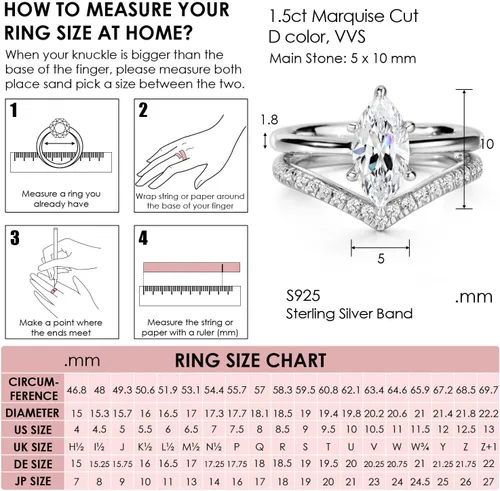 Vista 3 de michooyel S925 - Anillo de compromiso 2 en 1 de 1.5 quilates, corte marquesa para mujer, anillo de boda, anillo de novia, anillo de promesa de plata