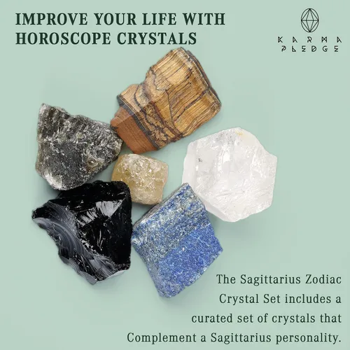 Vista 2 de KARMAPLEDGE Juego de piedras curativas de signo del zodiaco Sagitario con árbol de la vida de 7 chakras, juego de caja de cristal de piedra natal