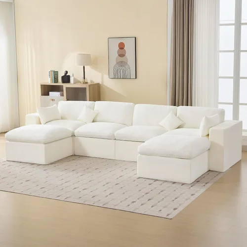 Vista 58 de WUTUTUEE Otomana Cloud de 33.5 pulgadas para sofá modular, cómodo reposapiés tapizado de felpilla con espuma viscoelástica, embalaje totalmente