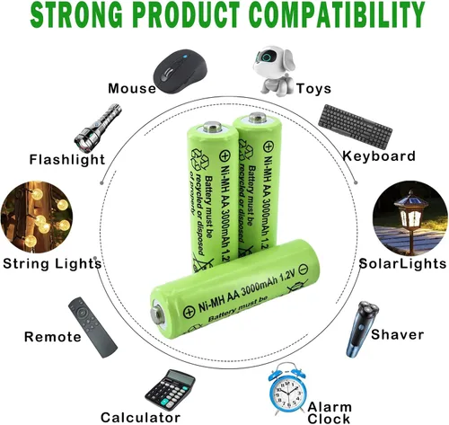 Vista 3 de 1.2v AA 3000mAh baterías recargables de alta capacidad 4 Pcs Double A Pre-Charged Ni-MH Battery 2A Long Life for Home Electronics,Outdoor Garden