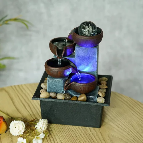 Vista 7 de Pequeña fuente de agua para interiores, función de cascada de meditación zen con bomba automática y rocas naturales de río, fuente de cascada