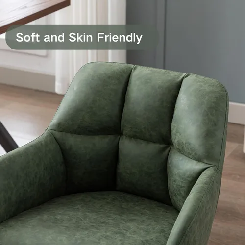Vista 5 de Silla de oficina en casa con brazo, cómoda silla de escritorio sin ruedas, silla tapizada de cuero para computadora, silla giratoria