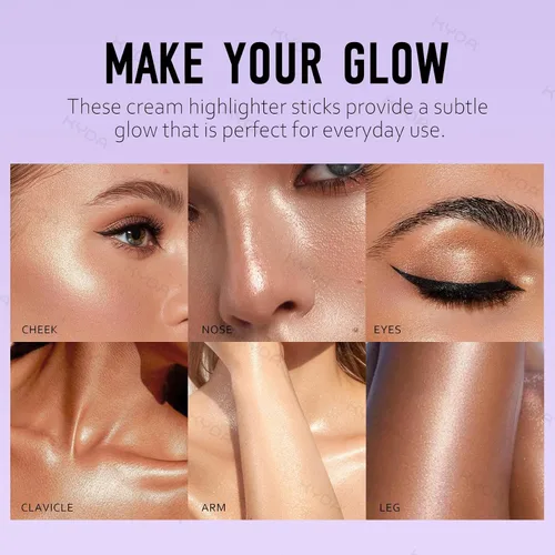 Vista 5 de Ownest Resaltador en barra, iluminador en crema brillante para cara y cuerpo, iluminador facial sutil brillante, construible, mezclable, bálsamo