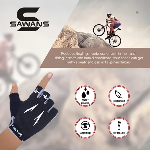 Vista 3 de SAWANS Guantes de ciclismo de medio dedo, guantes de ciclismo de montaña de carretera, antideslizantes, amortiguadores, acolchados, transpirables