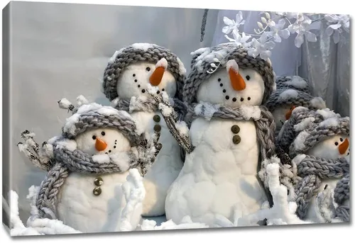 Vista 19 de gaosoul Lienzo de muñeco de nieve navideño para pared, lindo muñeco de nieve en pintura de paisaje nevado, póster navideño para sala de estar