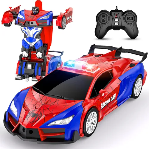 Vista 9 de Coche de control remoto, juguetes de auto RC transformadores de araña para niños, auto RC de 2.4 GHz, transformación de un botón, giros de 360°, luz