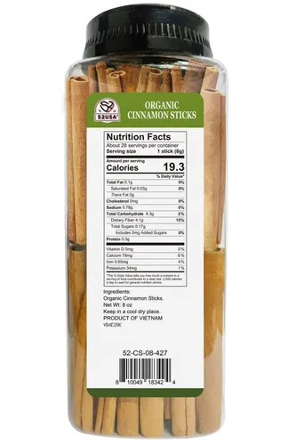 Vista 2 de 52USA - Varitas de canela orgánica, canela 8 onzas (226 g), varitas de canela enteras, 100 % crudas, certificadas por USDA y Kosher, sin gluten, sin