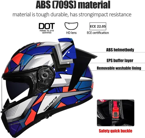 Vista 2 de Casco modular de motocicleta con Bluetooth abatible de cara completa aprobado por DOT FMVSS-218 con doble visera, multiventilación, diseño
