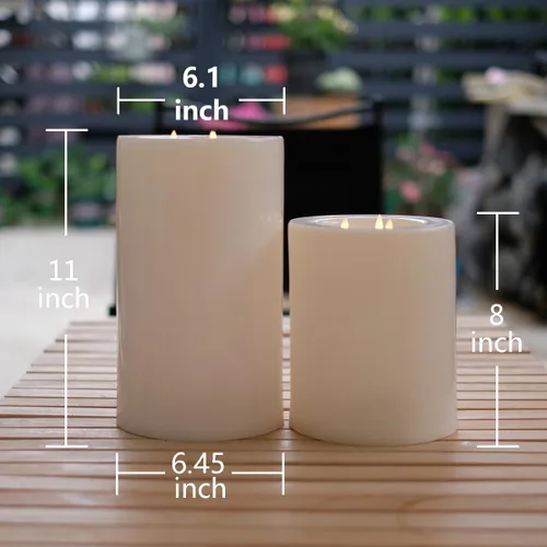 Vista 4 de Velas grandes sin llama XL para exteriores de 6.45" x 11" con control remoto. Impermeables y resistentes a la lluvia, LED que funcionan