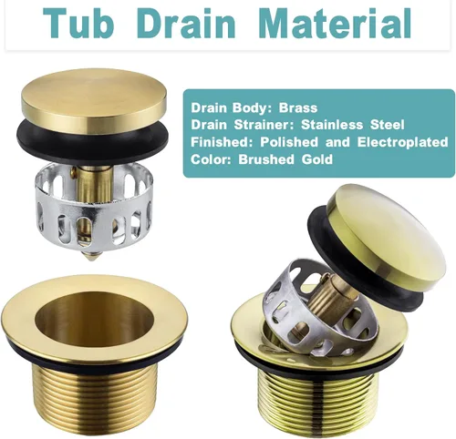 Vista 4 de BESTILL Kit de conversión de desagüe de bañera con punta de punta con placa frontal de desbordamiento, oro cepillado