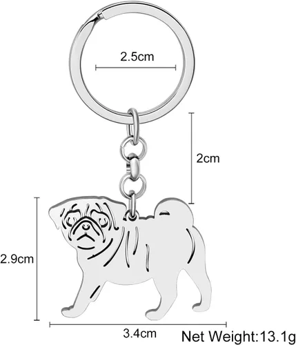 Vista 5 de Stainless Steel Pug Dog Keychain Chihuahua Labrador Corgi Puppy Key Ring Charms Pets Gifts for Women Girls Dog Lovers