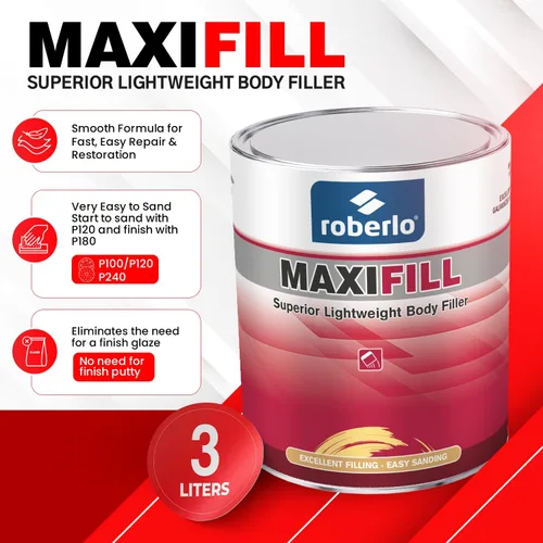 Vista 2 de Roberlo Maxifill - Relleno de cuerpo ligero superior, fácil de lijar y pintar para reparaciones de automóviles, ideal para abolladuras, agujeros