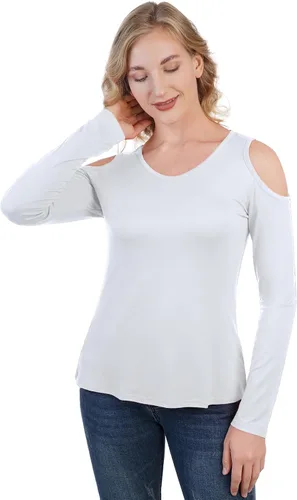 Vista 4 de Camiseta de manga larga con cuello en V y hombros descubiertos para mujer