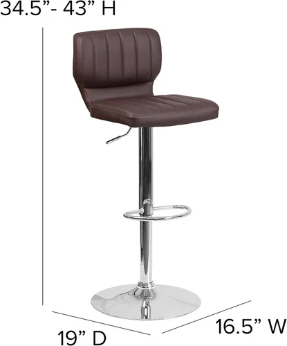 Vista 2 de EMMA + OLIVER Brown Vinyl Adjustable Height Vertical Stitch Back Barstool