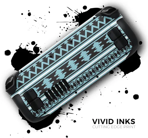 Vista 3 de DesignSkinz - Compatible con Steam Deck - Calcomanía protectora de vinilo resistente a los arañazos para juegos - Patrón azteca azul y negro V2