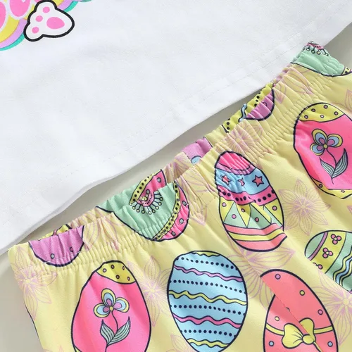 Vista 5 de Traje de Pascua para bebé niña, camiseta de manga corta de conejomameluco con pantalones acampanados, traje de Pascua para niña pequeña