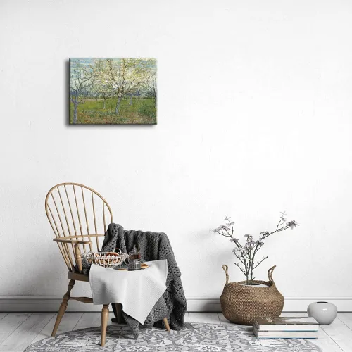Vista 3 de Wieco Art Huerto con árboles de albaricoque en flor, impresión en lienzo, arte clásico de paisaje floral de Van Gogh, arte de pared moderno y famoso