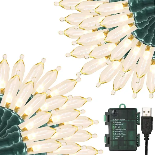 Vista 9 de 100 luces LED de color blanco cálido a multicolor de 33 pies, funciona con pilas, 8 modos, tira de luces para interiores y exteriores, para árbol