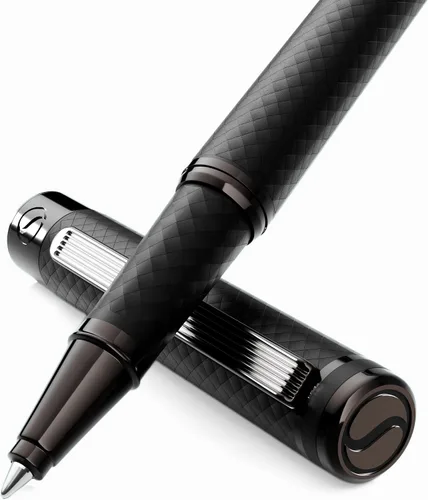 Vista 15 de Scriveiner Bolígrafo Rollerball de Laca Negra - Impresionante Bolígrafo de Lujo, Chapado en Oro Real, Repuesto de Tinta Schmidt, El Mejor Set de 1.