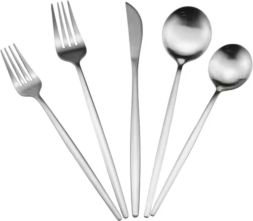Vista 8 de Juego de cubiertos de acero inoxidable 18/10 con acabado satinado mate, 20 piezas, cuchara, tenedor, cuchillos, cubiertos, servicio para 4