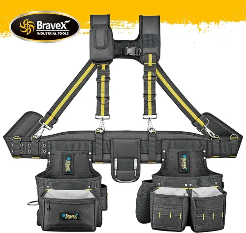 Vista 8 de Bravex - Tirantes de cinturón de herramientas, chaleco de herramientas Pro Ultra 20 bolsas estilo Y, 5 combo delantal bolsa de herramientas