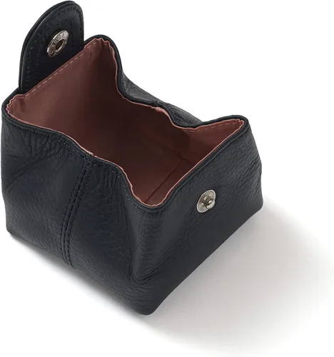 Vista 2 de Cockatoo Monedero de cuero genuino para cambio, mini billetera con bolsillo a presión para hombres y mujeres, Azul marino, Casual