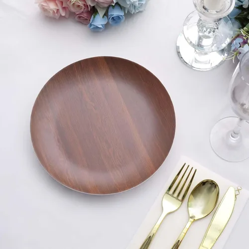 Vista 8 de Efavormart - Paquete de 6 platos de postre de melamina marrón rústico de 8 pulgadas, platos de ensalada con estampado de grano de madera resistente
