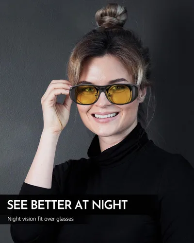 Vista 2 de SIPHEW Lentes de conducción nocturna para mujeres y hombres, lentes de visión nocturna envolventes, lentes amarillas polarizadas para la noche