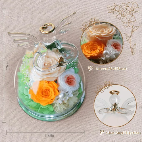 Vista 2 de Regalos para mujeres, rosa preservada, flor para siempre, champán en cristal, figura de ángel, flores frescas para entrega, regalo de cumpleaños