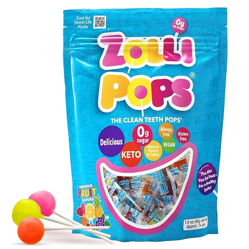 Vista 10 de Zolli Drops - Caramelos sin azúcar con xilitol, paletas sin colorantes, aptos para dieta cetogénica y diabética, golosinas aprobadas por dentistas