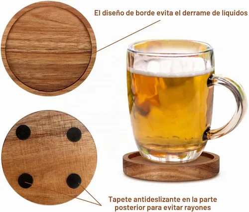 Vista 4 de Juego de 4 posavasos de madera para exteriores, para decoración de mesa