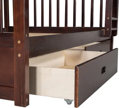 Vista 5 de Harper & Bright Designs Literas tamaño matrimonial con cajones de almacenamiento, base de litera desmontable de madera maciza sobre