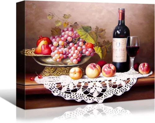 Vista 11 de Denozer - Arte de pared para cocina, lienzo, obras de arte de frutas, uvas, botellas de vino, alimentos, pintura en lienzo para comedor, decoración