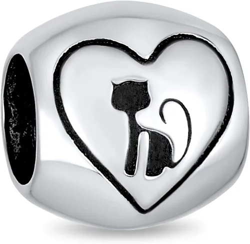 Vista 2 de Kitten Pet Animal Lover Red Heart Saying Words I Love My Cat Dangle Charm Bead For Women For Teen .925 Sterling Silver Fits European Bracelet