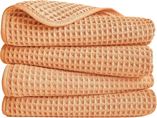 Vista 8 de POLYTE Toalla de mano de microfibra de 430 GSM, sin pelusas, 16 x 30 pulgadas, paquete de 4 (tejido de gofre) Paquete de 4, de gran tamaño, sin