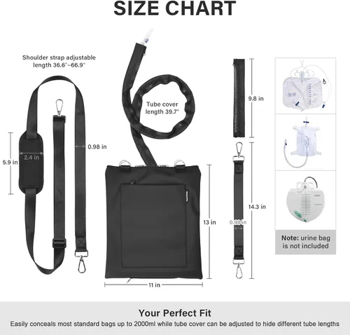 Vista 4 de Soporte para bolsa de drenaje de orina, funda de privacidad para bolsas de catéter u orina, con correa ajustable, diseño de cremallera, impermeable