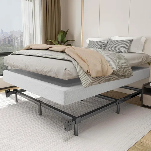 Vista 9 de Marco de cama de metal de tamaño completo, marco de cama resistente de 7 pulgadas, soporte de 9 patas para somier y base de colchón, 3000 libras