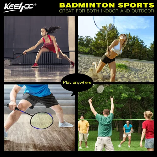 Vista 6 de Juego de 2, 4, 6 raquetas de bádminton Keehoo para adultos y niños, juego de bádminton para la playa, el césped, el patio trasero, deportes al aire