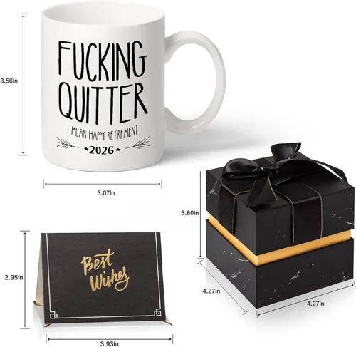 Vista 2 de Divertido regalo de jubilación para hombre, taza con frase “Quitter I Mean Happy Retirement”, regalo de jubilación para papá, taza de regalo