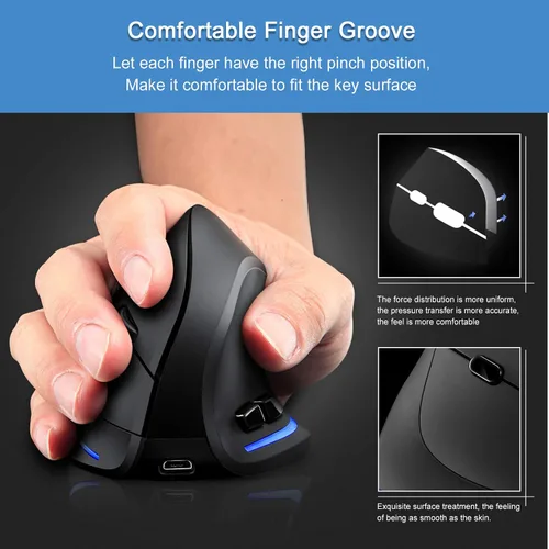 Vista 4 de TRELC Ratón ergonómico, ratón óptico vertical inalámbrico de 2.4 G con sensibilidad ajustable (1000/1600/2400 DPI), 6 botones para PC, computadora