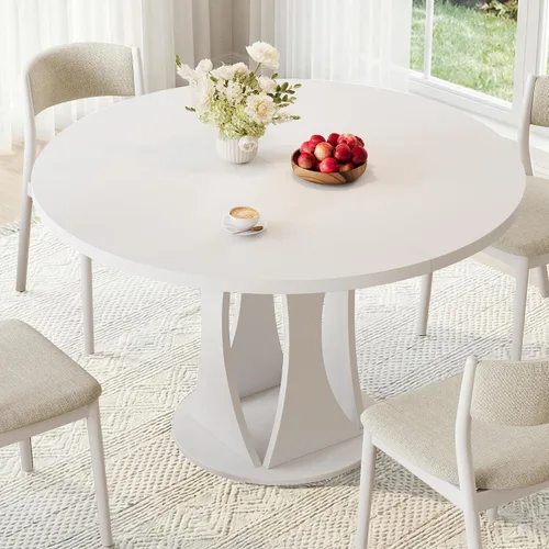 Vista 11 de iPormis Mesa de comedor extensible de 43 a 59 pulgadas, mesa de cocina redonda con pedestal de arcos modernos, mesa de comedor ovalada con hojas